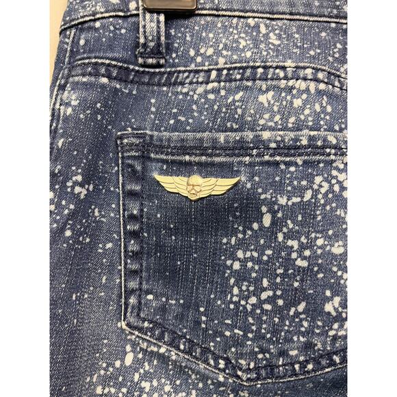 Rock Republic Moto Jeans Womens 0 Skinny Crop Banshee Blue White Splatter Denim - Picture 7 of 9